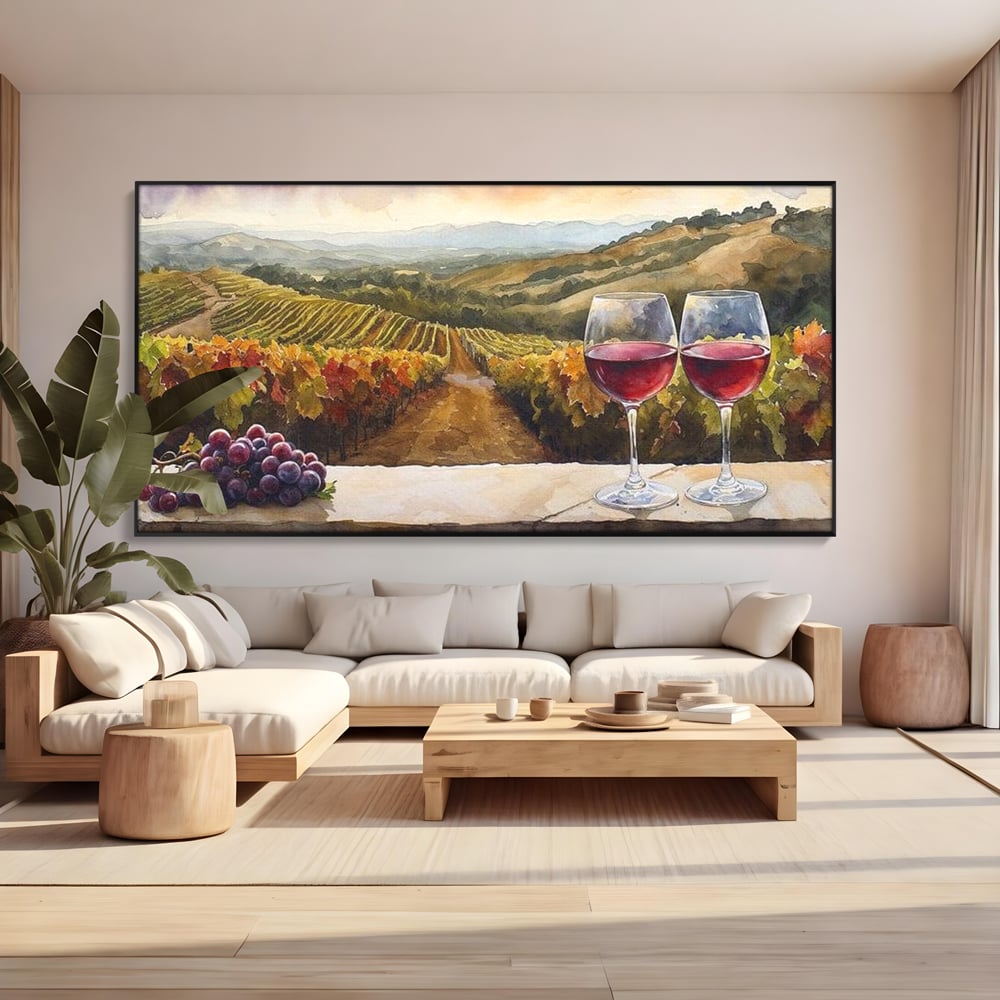 Tablou Canvas Premium, LuxCanva® N1104, Povestiri din Vie, Vin Rosu, Bautura, Pahar, Struguri, Fructe, Frunze, Vita, Traditie, Natural, Peisaj, Pub, Lounge, Bar, Restaurant, Bucatarie