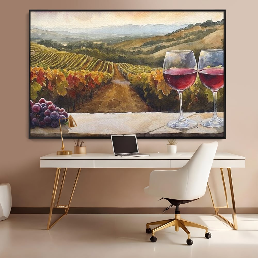 Tablou Canvas Premium, LuxCanva® N1104, Povestiri din Vie, Vin Rosu, Bautura, Pahar, Struguri, Fructe, Frunze, Vita, Traditie, Natural, Peisaj, Pub, Lounge, Bar, Restaurant, Bucatarie
