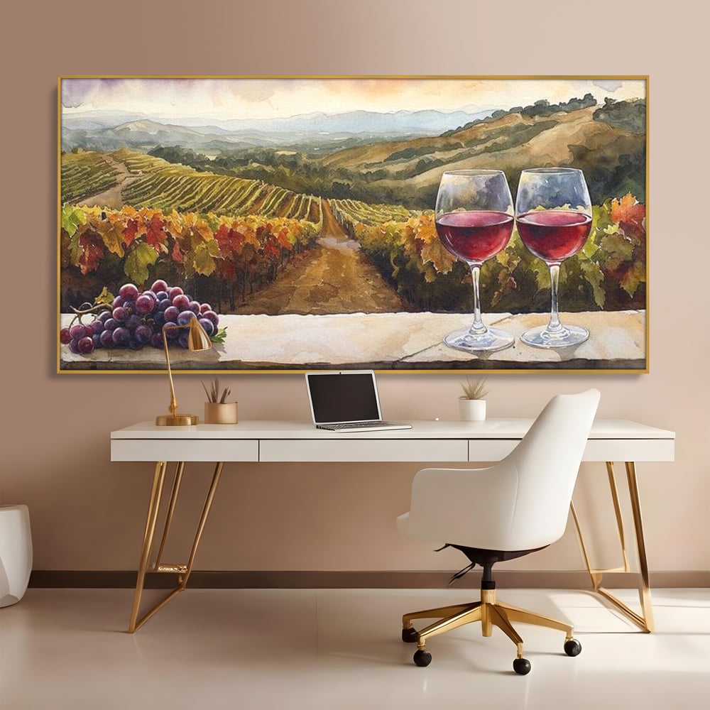 Tablou Canvas Premium, LuxCanva® N1104, Povestiri din Vie, Vin Rosu, Bautura, Pahar, Struguri, Fructe, Frunze, Vita, Traditie, Natural, Peisaj, Pub, Lounge, Bar, Restaurant, Bucatarie