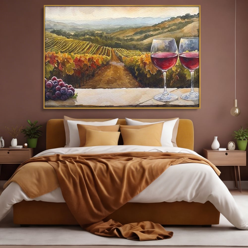 Tablou Canvas Premium, LuxCanva® N1104, Povestiri din Vie, Vin Rosu, Bautura, Pahar, Struguri, Fructe, Frunze, Vita, Traditie, Natural, Peisaj, Pub, Lounge, Bar, Restaurant, Bucatarie