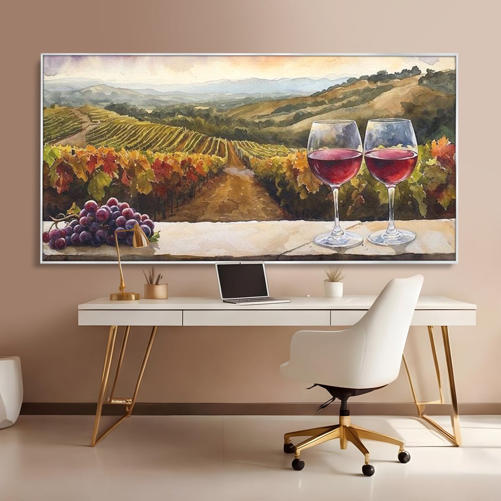 Tablou Canvas Premium, LuxCanva® N1104, Povestiri din Vie, Vin Rosu, Bautura, Pahar, Struguri, Fructe, Frunze, Vita, Traditie, Natural, Peisaj, Pub, Lounge, Bar, Restaurant, Bucatarie