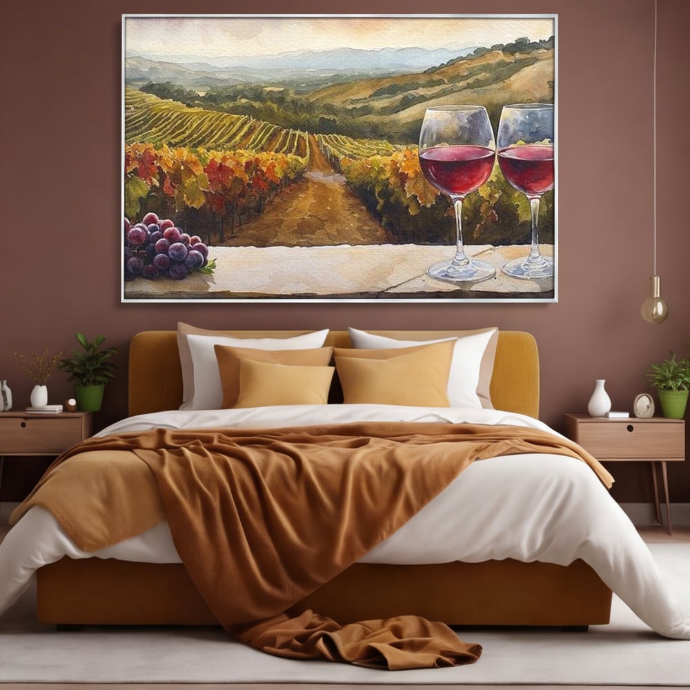 Tablou Canvas Premium, LuxCanva® N1104, Povestiri din Vie, Vin Rosu, Bautura, Pahar, Struguri, Fructe, Frunze, Vita, Traditie, Natural, Peisaj, Pub, Lounge, Bar, Restaurant, Bucatarie
