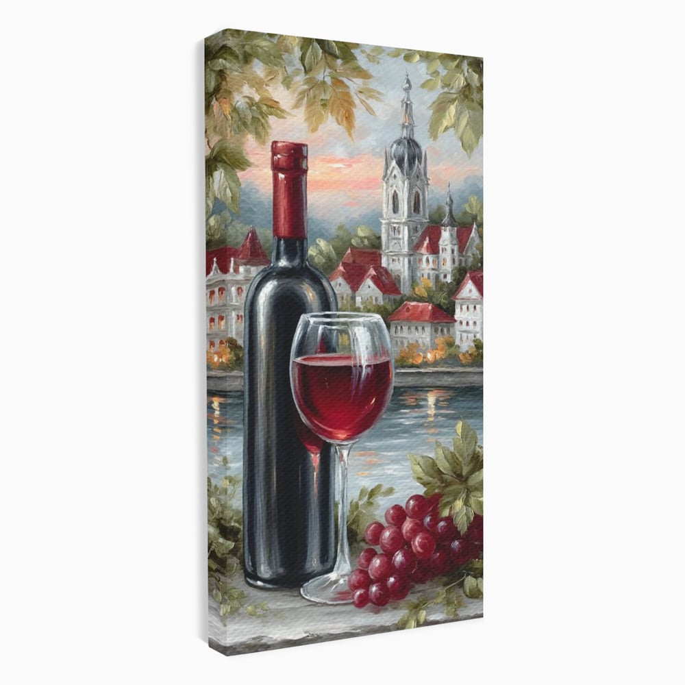 Leinwand Premium Canvas Wall Art, LuxCanva® N1105, Sonnenuntergang in der Altstadt, Altstadt, Festung, Romantik, Stadt, See, Rotwein, Glas, Getränk, Getränke, Trauben, Glas, Kneipe, Lounge, Bar, Restaurant, Restaurant, Küche