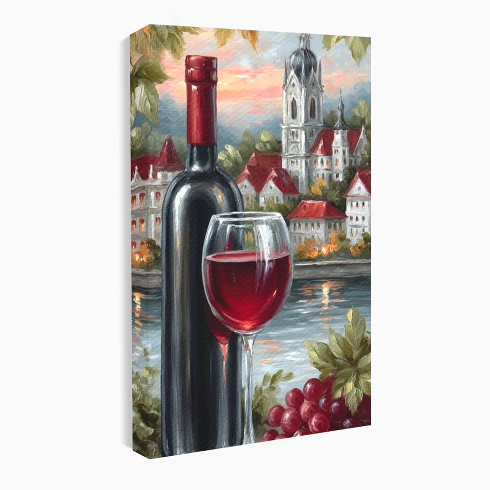Leinwand Premium Canvas Wall Art, LuxCanva® N1105, Sonnenuntergang in der Altstadt, Altstadt, Festung, Romantik, Stadt, See, Rotwein, Glas, Getränk, Getränke, Trauben, Glas, Kneipe, Lounge, Bar, Restaurant, Restaurant, Küche