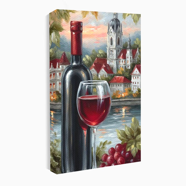 Leinwand Premium Canvas Wall Art, LuxCanva® N1105, Sonnenuntergang in der Altstadt, Altstadt, Festung, Romantik, Stadt, See, Rotwein, Glas, Getränk, Getränke, Trauben, Glas, Kneipe, Lounge, Bar, Restaurant, Restaurant, Küche