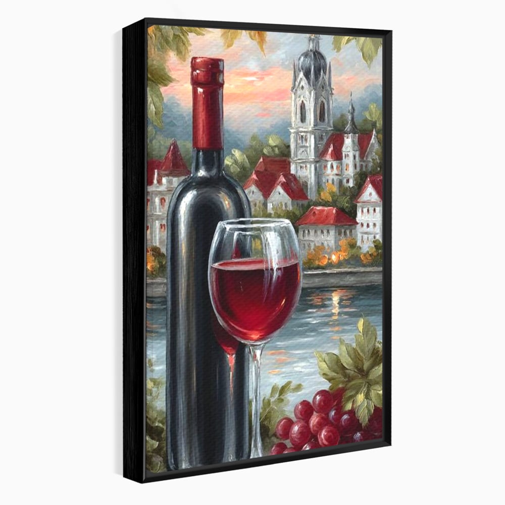 Leinwand Premium Canvas Wall Art, LuxCanva® N1105, Sonnenuntergang in der Altstadt, Altstadt, Festung, Romantik, Stadt, See, Rotwein, Glas, Getränk, Getränke, Trauben, Glas, Kneipe, Lounge, Bar, Restaurant, Restaurant, Küche