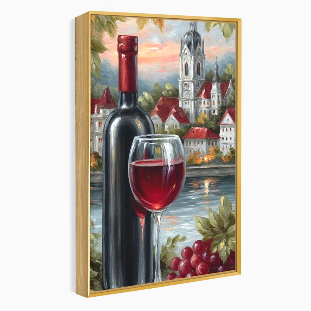 Leinwand Premium Canvas Wall Art, LuxCanva® N1105, Sonnenuntergang in der Altstadt, Altstadt, Festung, Romantik, Stadt, See, Rotwein, Glas, Getränk, Getränke, Trauben, Glas, Kneipe, Lounge, Bar, Restaurant, Restaurant, Küche