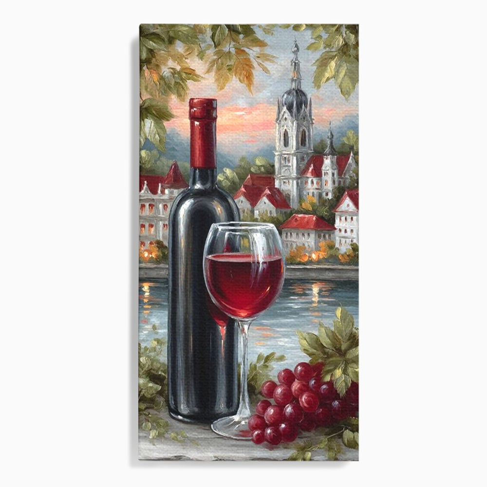 Leinwand Premium Canvas Wall Art, LuxCanva® N1105, Sonnenuntergang in der Altstadt, Altstadt, Festung, Romantik, Stadt, See, Rotwein, Glas, Getränk, Getränke, Trauben, Glas, Kneipe, Lounge, Bar, Restaurant, Restaurant, Küche