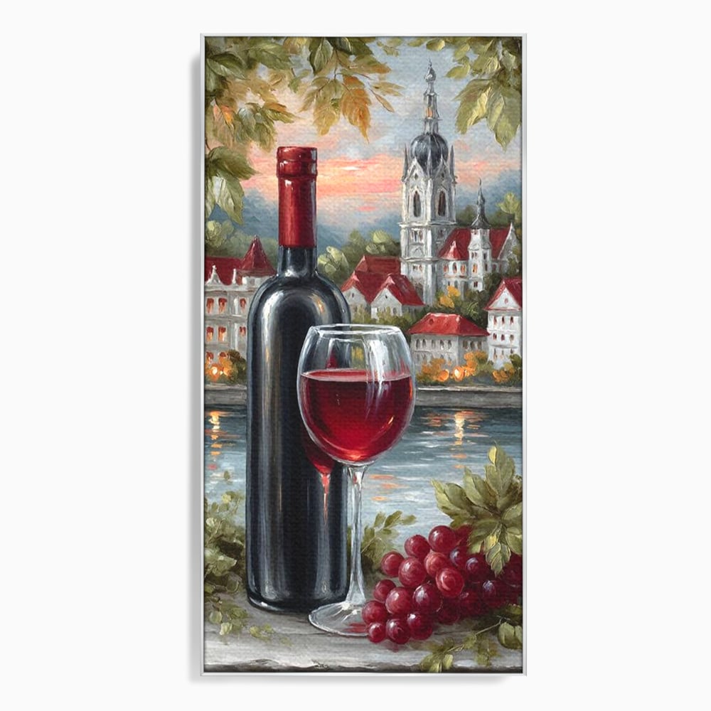 Leinwand Premium Canvas Wall Art, LuxCanva® N1105, Sonnenuntergang in der Altstadt, Altstadt, Festung, Romantik, Stadt, See, Rotwein, Glas, Getränk, Getränke, Trauben, Glas, Kneipe, Lounge, Bar, Restaurant, Restaurant, Küche