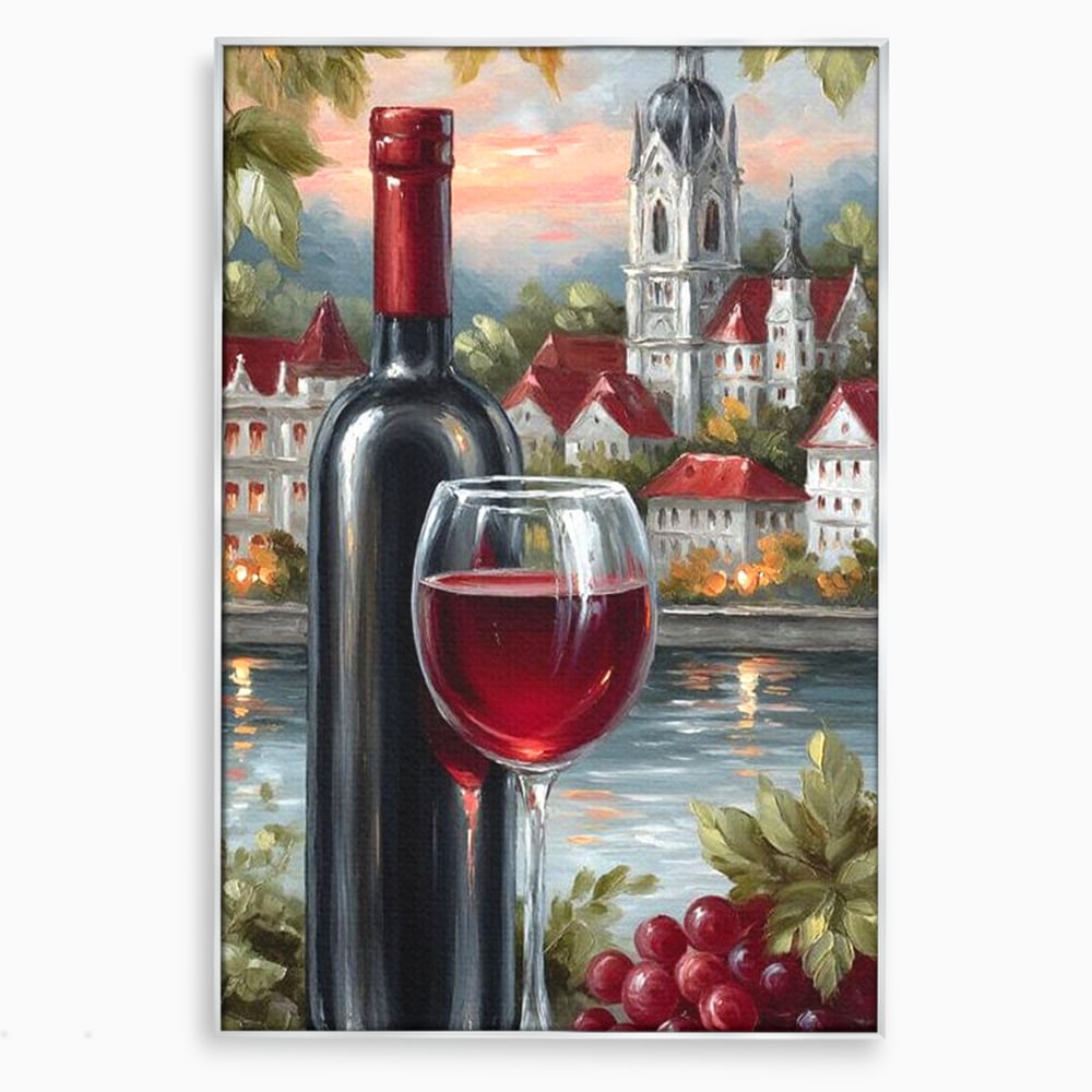 Leinwand Premium Canvas Wall Art, LuxCanva® N1105, Sonnenuntergang in der Altstadt, Altstadt, Festung, Romantik, Stadt, See, Rotwein, Glas, Getränk, Getränke, Trauben, Glas, Kneipe, Lounge, Bar, Restaurant, Restaurant, Küche