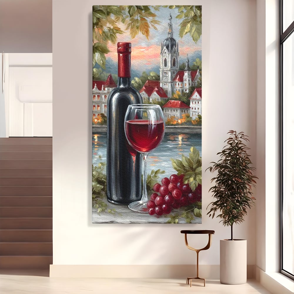 Leinwand Premium Canvas Wall Art, LuxCanva® N1105, Sonnenuntergang in der Altstadt, Altstadt, Festung, Romantik, Stadt, See, Rotwein, Glas, Getränk, Getränke, Trauben, Glas, Kneipe, Lounge, Bar, Restaurant, Restaurant, Küche