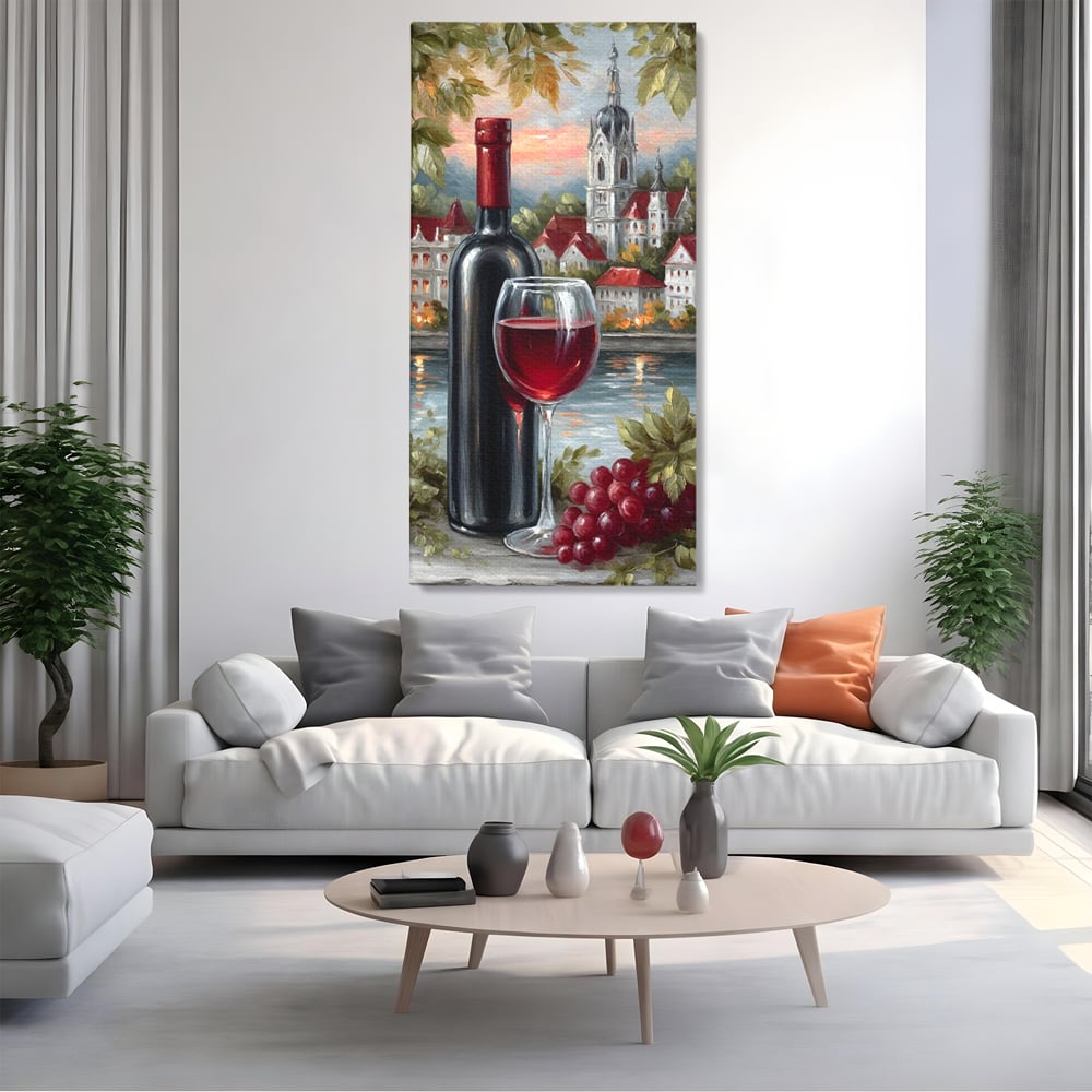 Leinwand Premium Canvas Wall Art, LuxCanva® N1105, Sonnenuntergang in der Altstadt, Altstadt, Festung, Romantik, Stadt, See, Rotwein, Glas, Getränk, Getränke, Trauben, Glas, Kneipe, Lounge, Bar, Restaurant, Restaurant, Küche