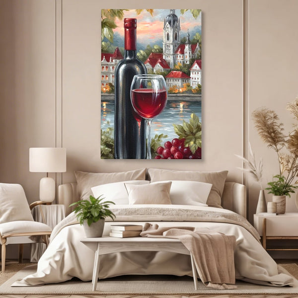 Leinwand Premium Canvas Wall Art, LuxCanva® N1105, Sonnenuntergang in der Altstadt, Altstadt, Festung, Romantik, Stadt, See, Rotwein, Glas, Getränk, Getränke, Trauben, Glas, Kneipe, Lounge, Bar, Restaurant, Restaurant, Küche