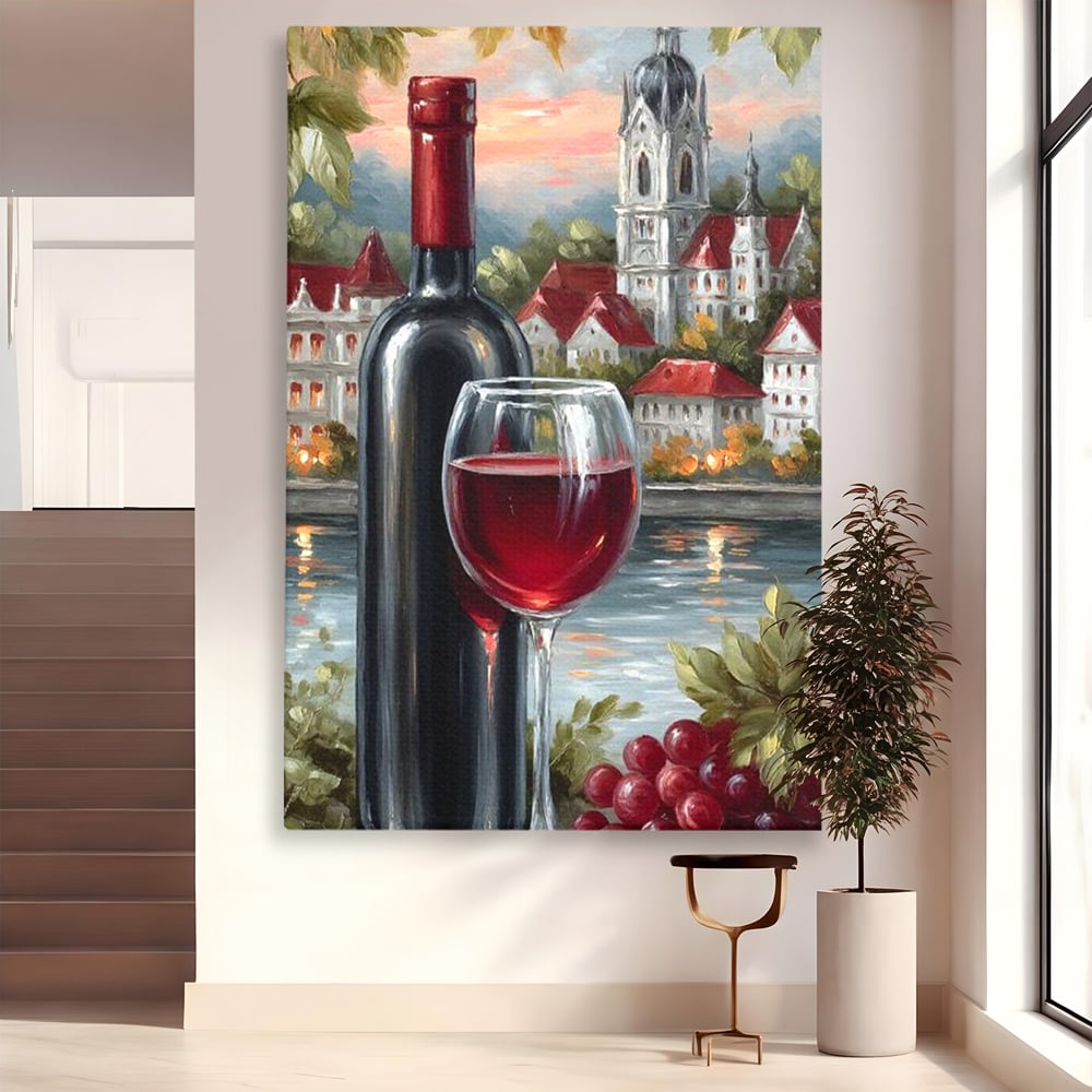 Leinwand Premium Canvas Wall Art, LuxCanva® N1105, Sonnenuntergang in der Altstadt, Altstadt, Festung, Romantik, Stadt, See, Rotwein, Glas, Getränk, Getränke, Trauben, Glas, Kneipe, Lounge, Bar, Restaurant, Restaurant, Küche
