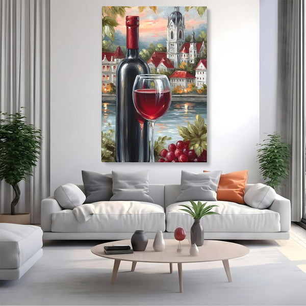 Leinwand Premium Canvas Wall Art, LuxCanva® N1105, Sonnenuntergang in der Altstadt, Altstadt, Festung, Romantik, Stadt, See, Rotwein, Glas, Getränk, Getränke, Trauben, Glas, Kneipe, Lounge, Bar, Restaurant, Restaurant, Küche
