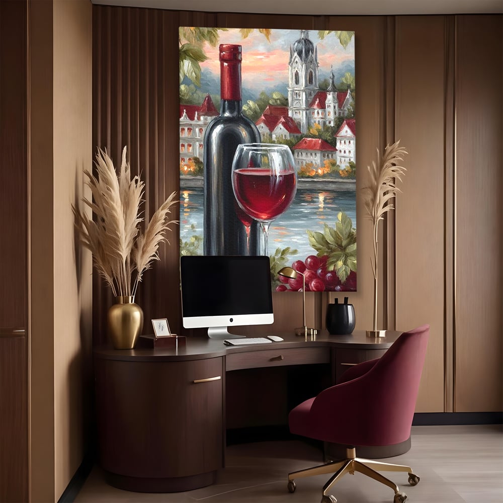 Leinwand Premium Canvas Wall Art, LuxCanva® N1105, Sonnenuntergang in der Altstadt, Altstadt, Festung, Romantik, Stadt, See, Rotwein, Glas, Getränk, Getränke, Trauben, Glas, Kneipe, Lounge, Bar, Restaurant, Restaurant, Küche