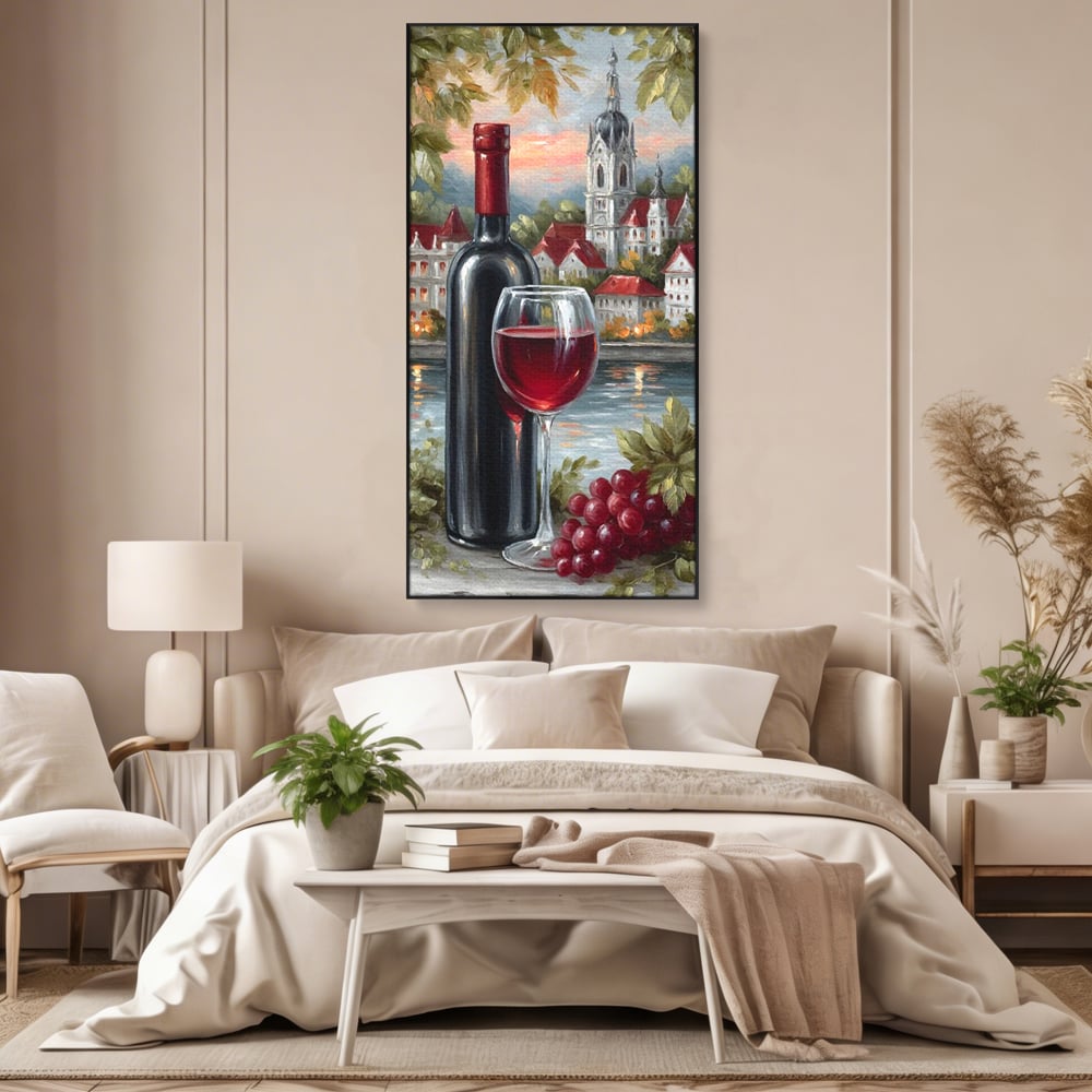 Leinwand Premium Canvas Wall Art, LuxCanva® N1105, Sonnenuntergang in der Altstadt, Altstadt, Festung, Romantik, Stadt, See, Rotwein, Glas, Getränk, Getränke, Trauben, Glas, Kneipe, Lounge, Bar, Restaurant, Restaurant, Küche