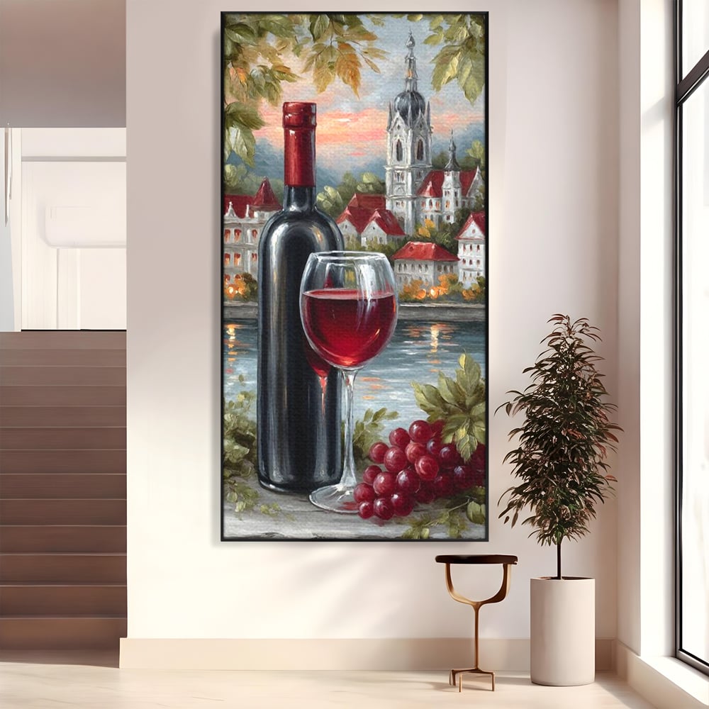 Leinwand Premium Canvas Wall Art, LuxCanva® N1105, Sonnenuntergang in der Altstadt, Altstadt, Festung, Romantik, Stadt, See, Rotwein, Glas, Getränk, Getränke, Trauben, Glas, Kneipe, Lounge, Bar, Restaurant, Restaurant, Küche
