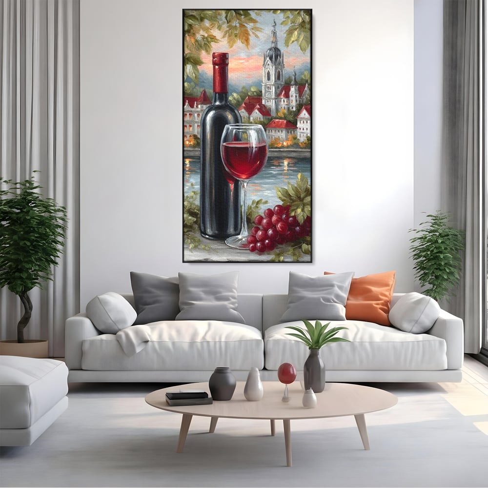 Leinwand Premium Canvas Wall Art, LuxCanva® N1105, Sonnenuntergang in der Altstadt, Altstadt, Festung, Romantik, Stadt, See, Rotwein, Glas, Getränk, Getränke, Trauben, Glas, Kneipe, Lounge, Bar, Restaurant, Restaurant, Küche