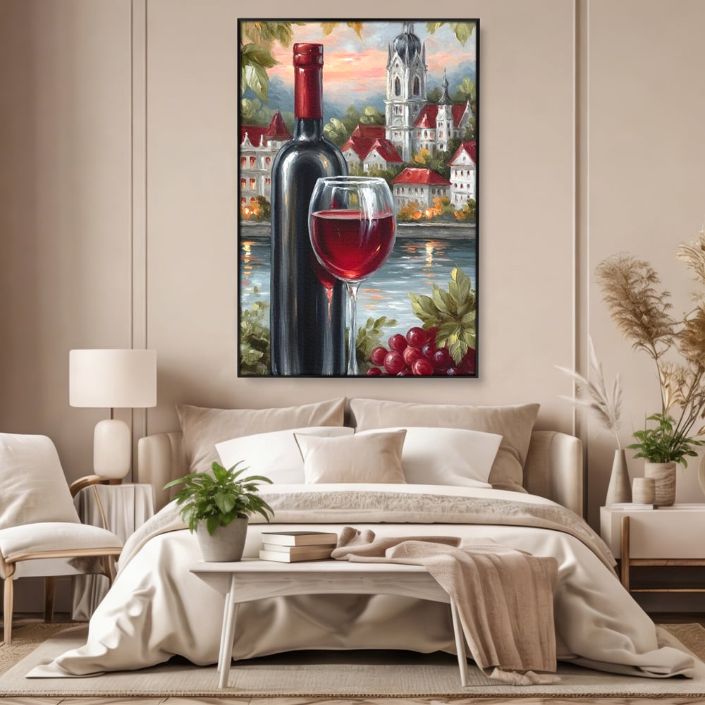 Leinwand Premium Canvas Wall Art, LuxCanva® N1105, Sonnenuntergang in der Altstadt, Altstadt, Festung, Romantik, Stadt, See, Rotwein, Glas, Getränk, Getränke, Trauben, Glas, Kneipe, Lounge, Bar, Restaurant, Restaurant, Küche