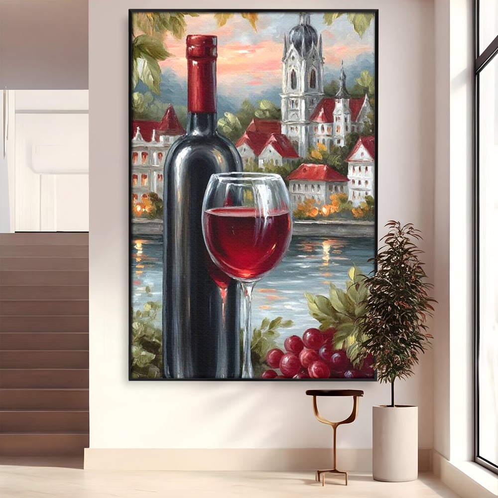 Leinwand Premium Canvas Wall Art, LuxCanva® N1105, Sonnenuntergang in der Altstadt, Altstadt, Festung, Romantik, Stadt, See, Rotwein, Glas, Getränk, Getränke, Trauben, Glas, Kneipe, Lounge, Bar, Restaurant, Restaurant, Küche