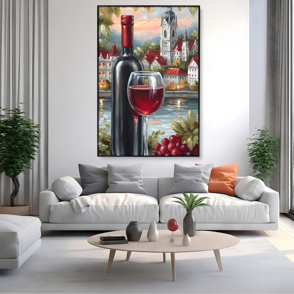 Leinwand Premium Canvas Wall Art, LuxCanva® N1105, Sonnenuntergang in der Altstadt, Altstadt, Festung, Romantik, Stadt, See, Rotwein, Glas, Getränk, Getränke, Trauben, Glas, Kneipe, Lounge, Bar, Restaurant, Restaurant, Küche