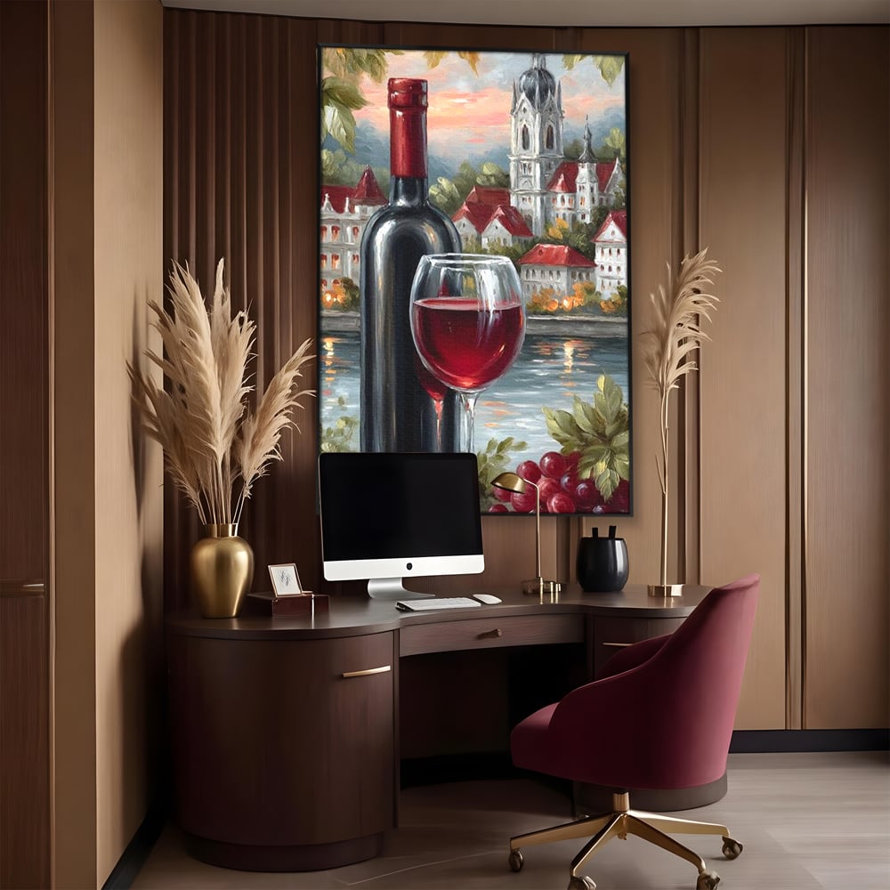 Leinwand Premium Canvas Wall Art, LuxCanva® N1105, Sonnenuntergang in der Altstadt, Altstadt, Festung, Romantik, Stadt, See, Rotwein, Glas, Getränk, Getränke, Trauben, Glas, Kneipe, Lounge, Bar, Restaurant, Restaurant, Küche