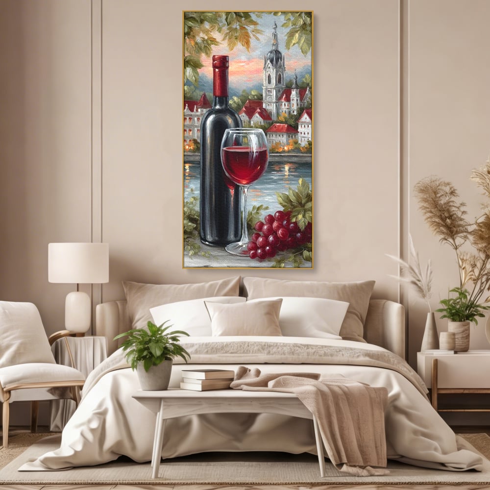 Leinwand Premium Canvas Wall Art, LuxCanva® N1105, Sonnenuntergang in der Altstadt, Altstadt, Festung, Romantik, Stadt, See, Rotwein, Glas, Getränk, Getränke, Trauben, Glas, Kneipe, Lounge, Bar, Restaurant, Restaurant, Küche