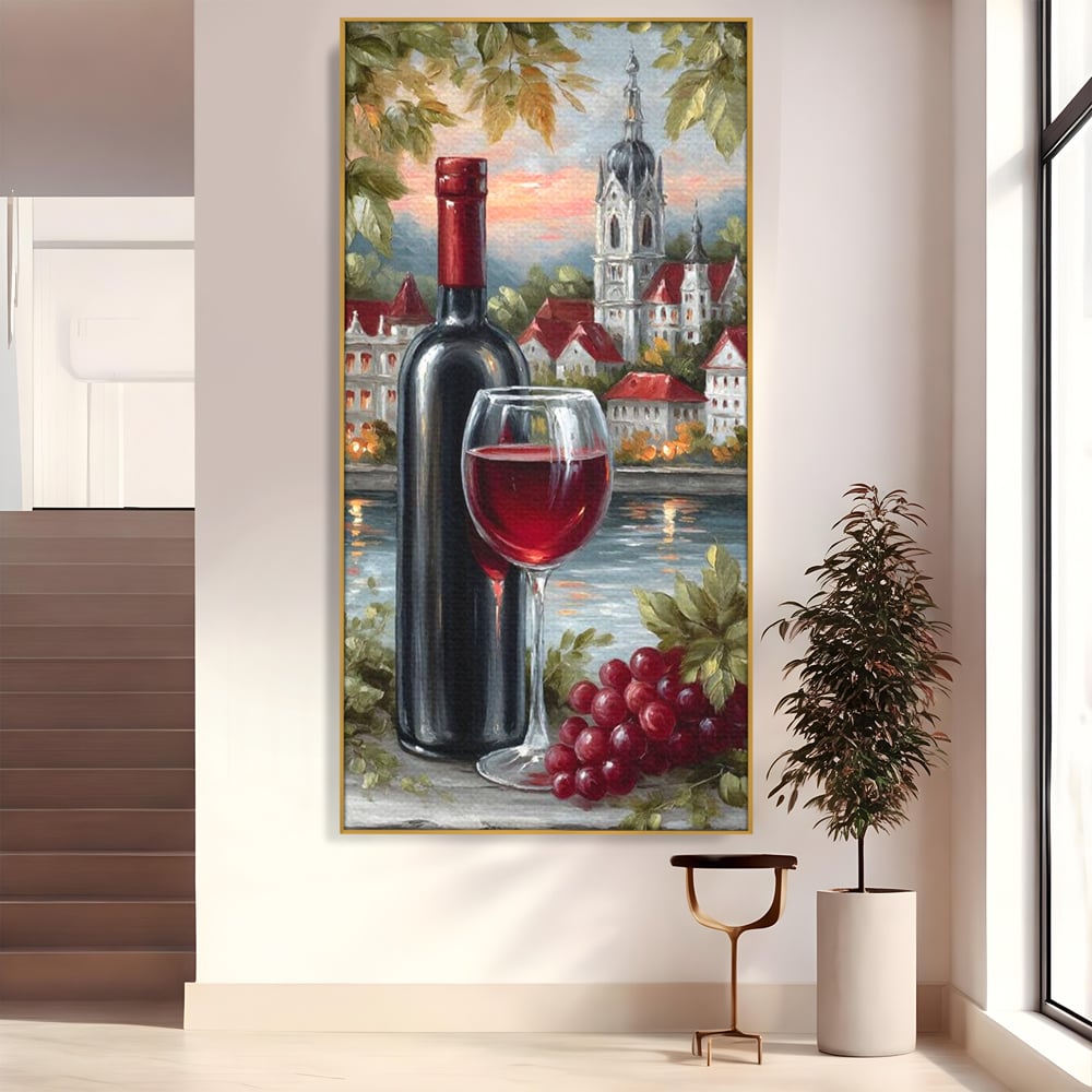 Leinwand Premium Canvas Wall Art, LuxCanva® N1105, Sonnenuntergang in der Altstadt, Altstadt, Festung, Romantik, Stadt, See, Rotwein, Glas, Getränk, Getränke, Trauben, Glas, Kneipe, Lounge, Bar, Restaurant, Restaurant, Küche