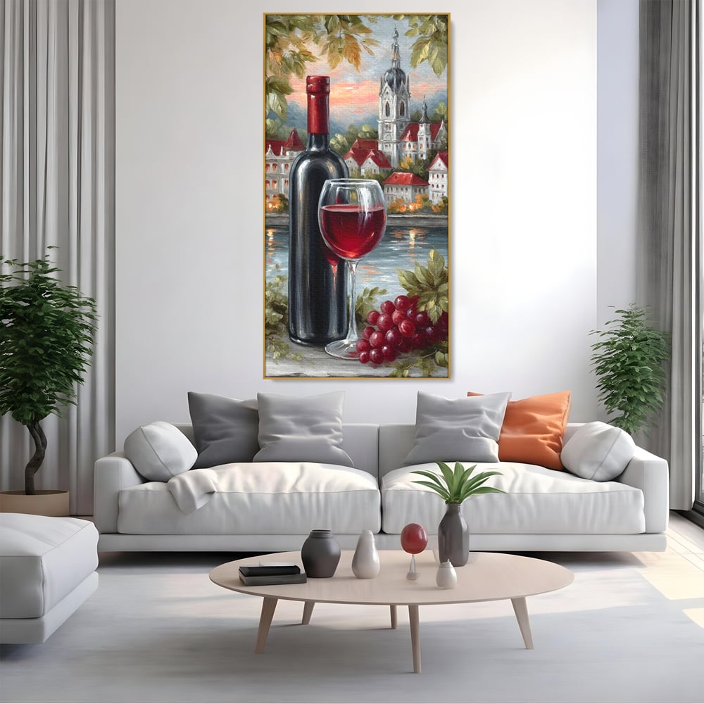 Leinwand Premium Canvas Wall Art, LuxCanva® N1105, Sonnenuntergang in der Altstadt, Altstadt, Festung, Romantik, Stadt, See, Rotwein, Glas, Getränk, Getränke, Trauben, Glas, Kneipe, Lounge, Bar, Restaurant, Restaurant, Küche