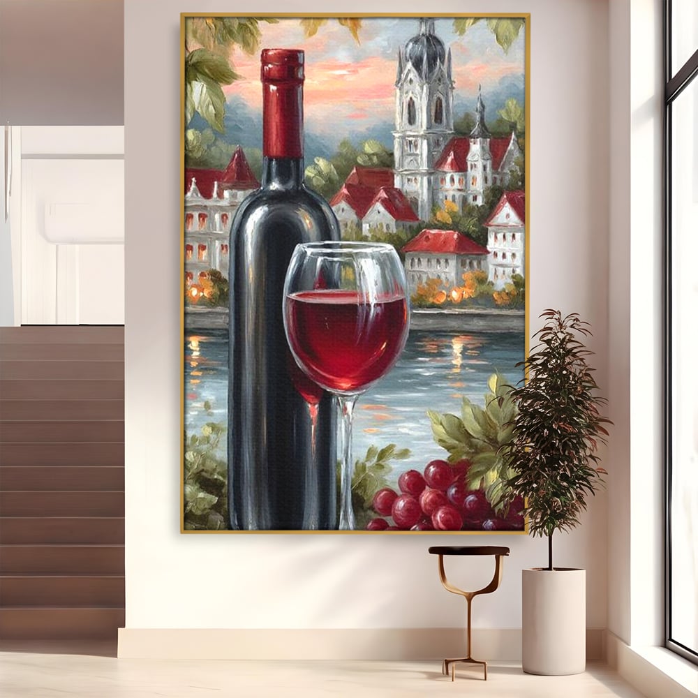 Leinwand Premium Canvas Wall Art, LuxCanva® N1105, Sonnenuntergang in der Altstadt, Altstadt, Festung, Romantik, Stadt, See, Rotwein, Glas, Getränk, Getränke, Trauben, Glas, Kneipe, Lounge, Bar, Restaurant, Restaurant, Küche
