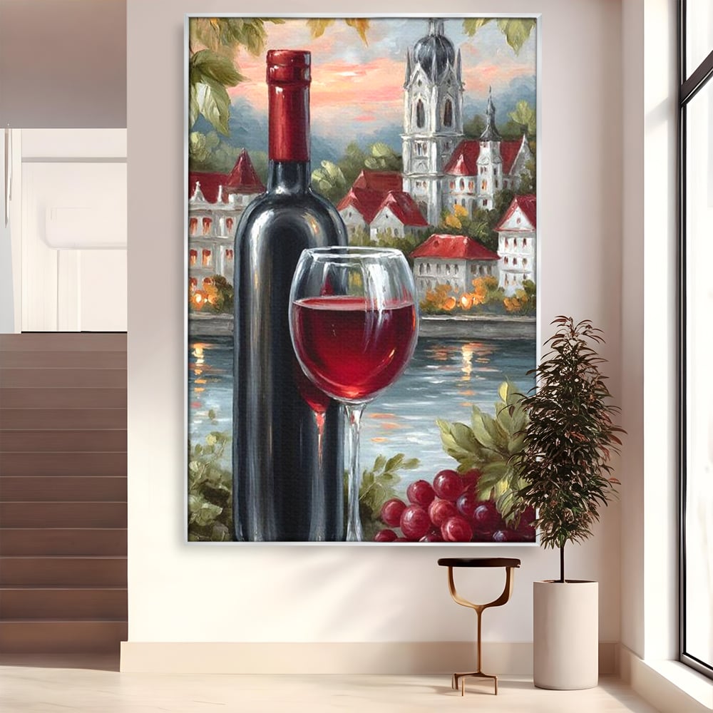 Leinwand Premium Canvas Wall Art, LuxCanva® N1105, Sonnenuntergang in der Altstadt, Altstadt, Festung, Romantik, Stadt, See, Rotwein, Glas, Getränk, Getränke, Trauben, Glas, Kneipe, Lounge, Bar, Restaurant, Restaurant, Küche