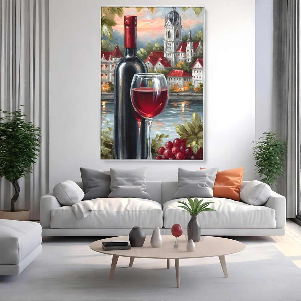 Leinwand Premium Canvas Wall Art, LuxCanva® N1105, Sonnenuntergang in der Altstadt, Altstadt, Festung, Romantik, Stadt, See, Rotwein, Glas, Getränk, Getränke, Trauben, Glas, Kneipe, Lounge, Bar, Restaurant, Restaurant, Küche