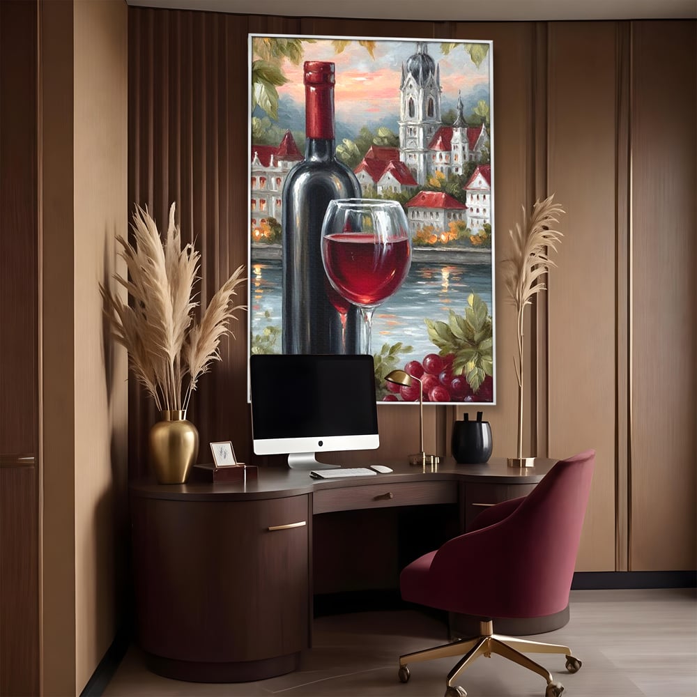 Leinwand Premium Canvas Wall Art, LuxCanva® N1105, Sonnenuntergang in der Altstadt, Altstadt, Festung, Romantik, Stadt, See, Rotwein, Glas, Getränk, Getränke, Trauben, Glas, Kneipe, Lounge, Bar, Restaurant, Restaurant, Küche