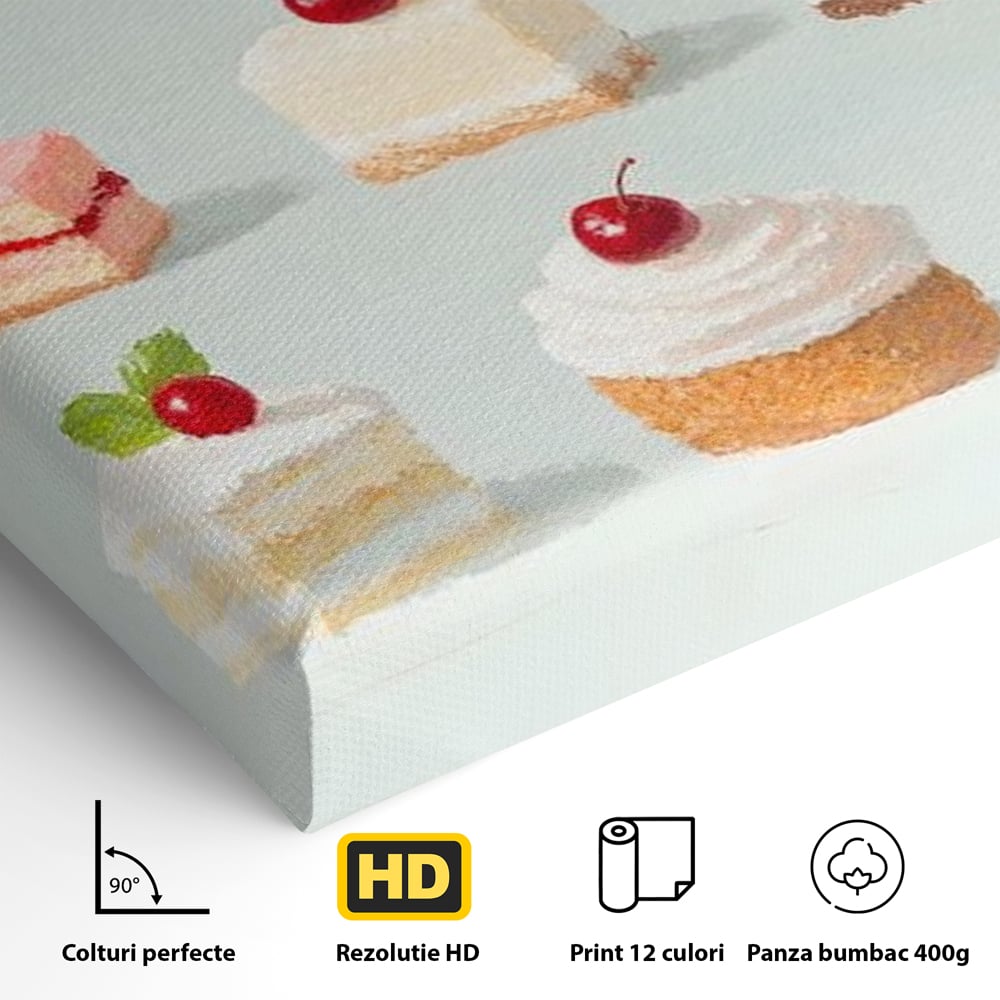 Leinwand Premium Canvas Wall Art, LuxCanva® N1106, Parade der Kuchen, Dessert, Dessert, Süßigkeiten, Kuchen, Schokolade, Schlagsahne, Obst, Zuckerguss, Eiscreme, Kekse, Sahne, Konditorei, Restaurant, Küche