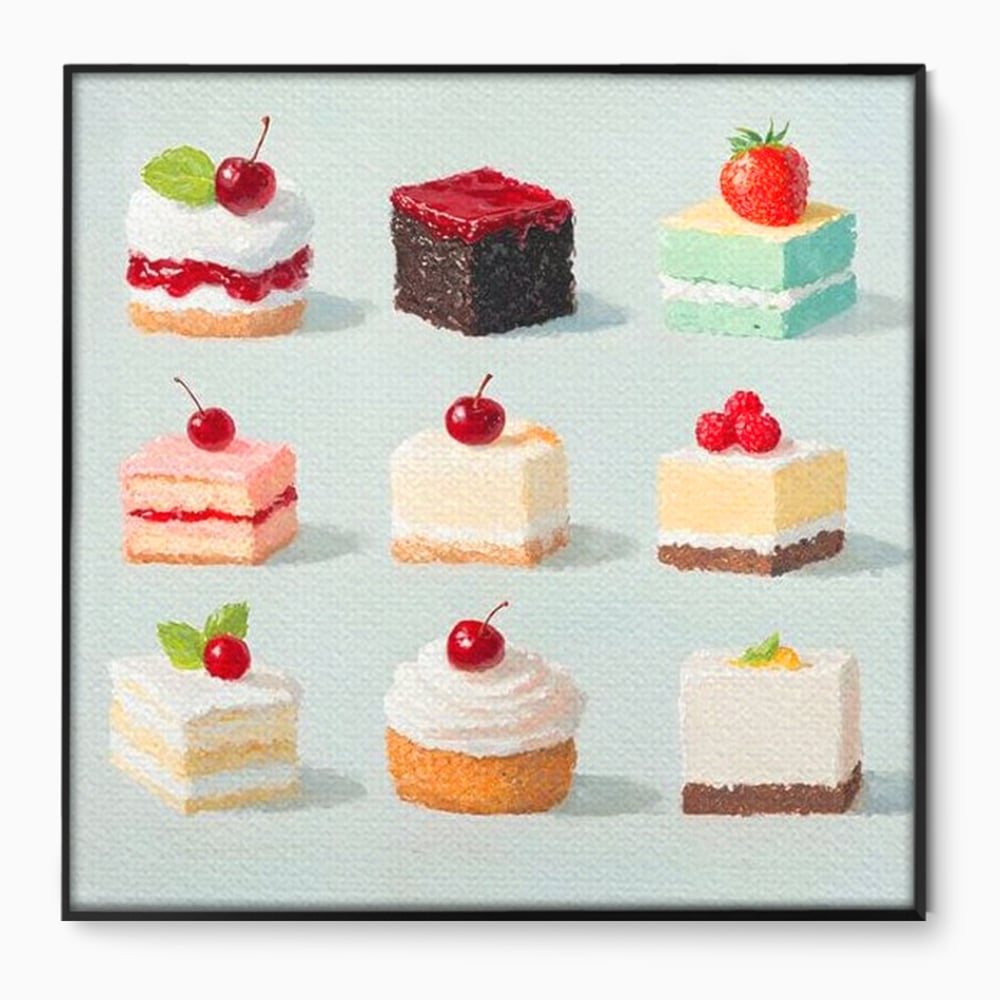 Leinwand Premium Canvas Wall Art, LuxCanva® N1106, Parade der Kuchen, Dessert, Dessert, Süßigkeiten, Kuchen, Schokolade, Schlagsahne, Obst, Zuckerguss, Eiscreme, Kekse, Sahne, Konditorei, Restaurant, Küche