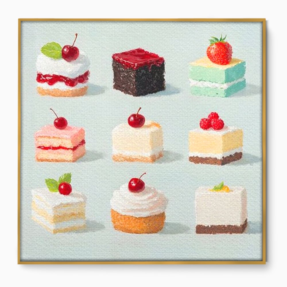 Leinwand Premium Canvas Wall Art, LuxCanva® N1106, Parade der Kuchen, Dessert, Dessert, Süßigkeiten, Kuchen, Schokolade, Schlagsahne, Obst, Zuckerguss, Eiscreme, Kekse, Sahne, Konditorei, Restaurant, Küche