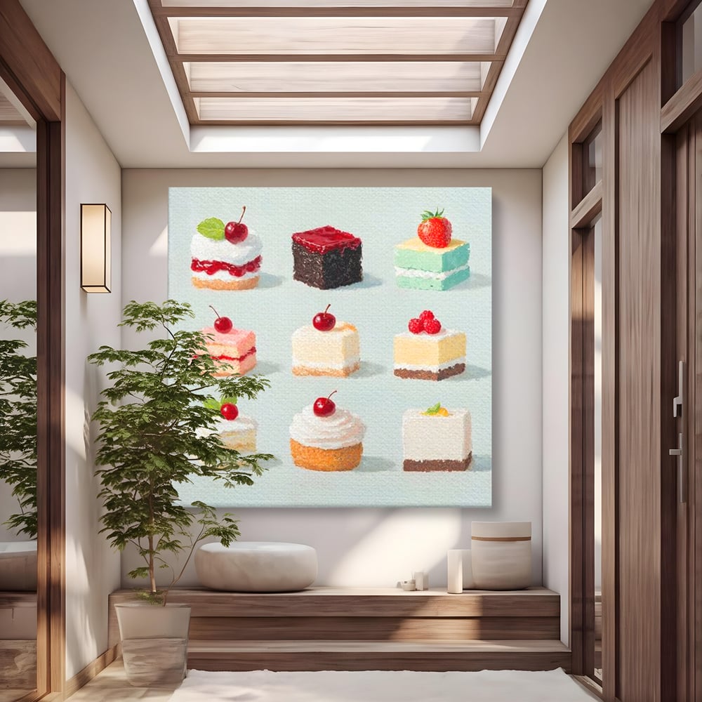 Leinwand Premium Canvas Wall Art, LuxCanva® N1106, Parade der Kuchen, Dessert, Dessert, Süßigkeiten, Kuchen, Schokolade, Schlagsahne, Obst, Zuckerguss, Eiscreme, Kekse, Sahne, Konditorei, Restaurant, Küche