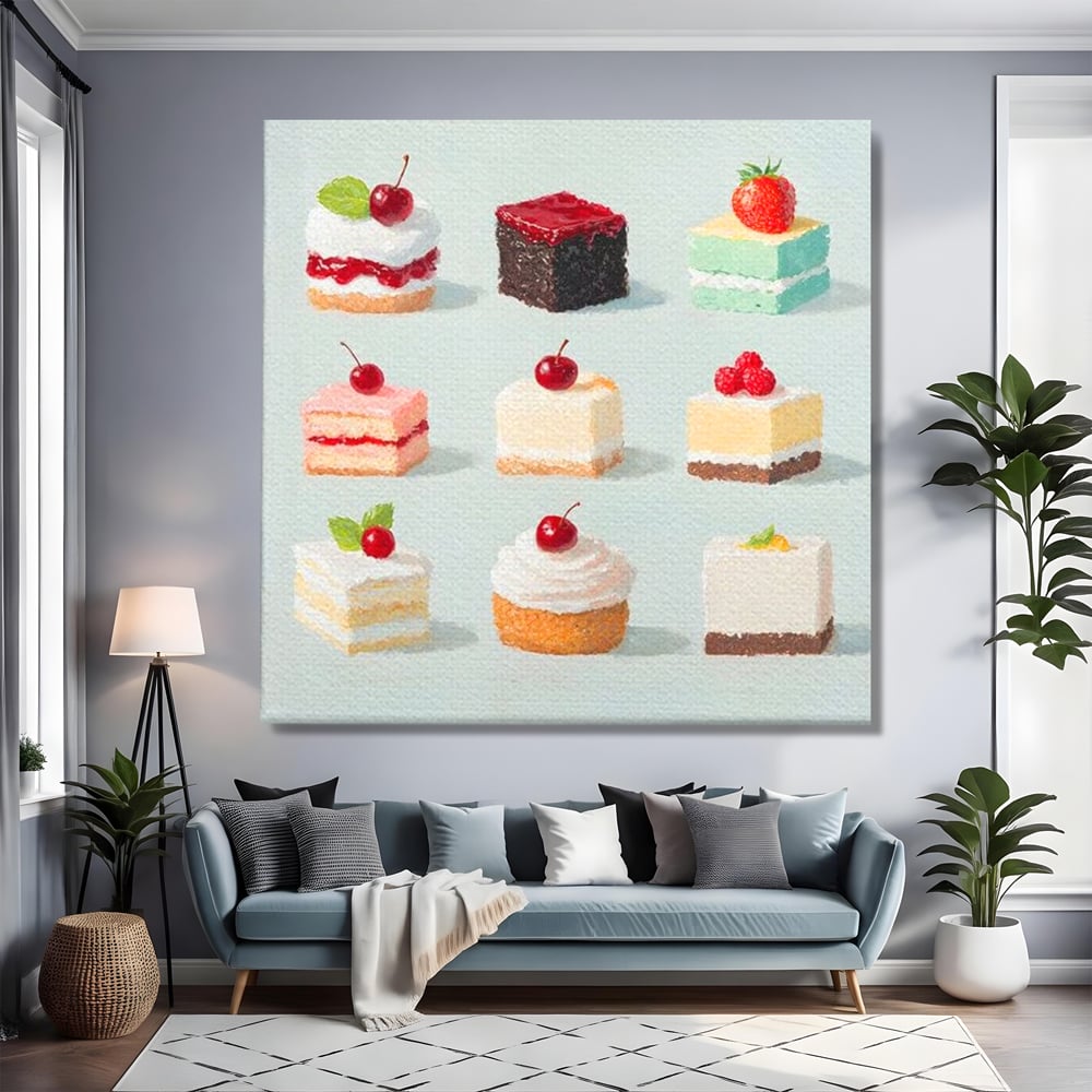 Leinwand Premium Canvas Wall Art, LuxCanva® N1106, Parade der Kuchen, Dessert, Dessert, Süßigkeiten, Kuchen, Schokolade, Schlagsahne, Obst, Zuckerguss, Eiscreme, Kekse, Sahne, Konditorei, Restaurant, Küche