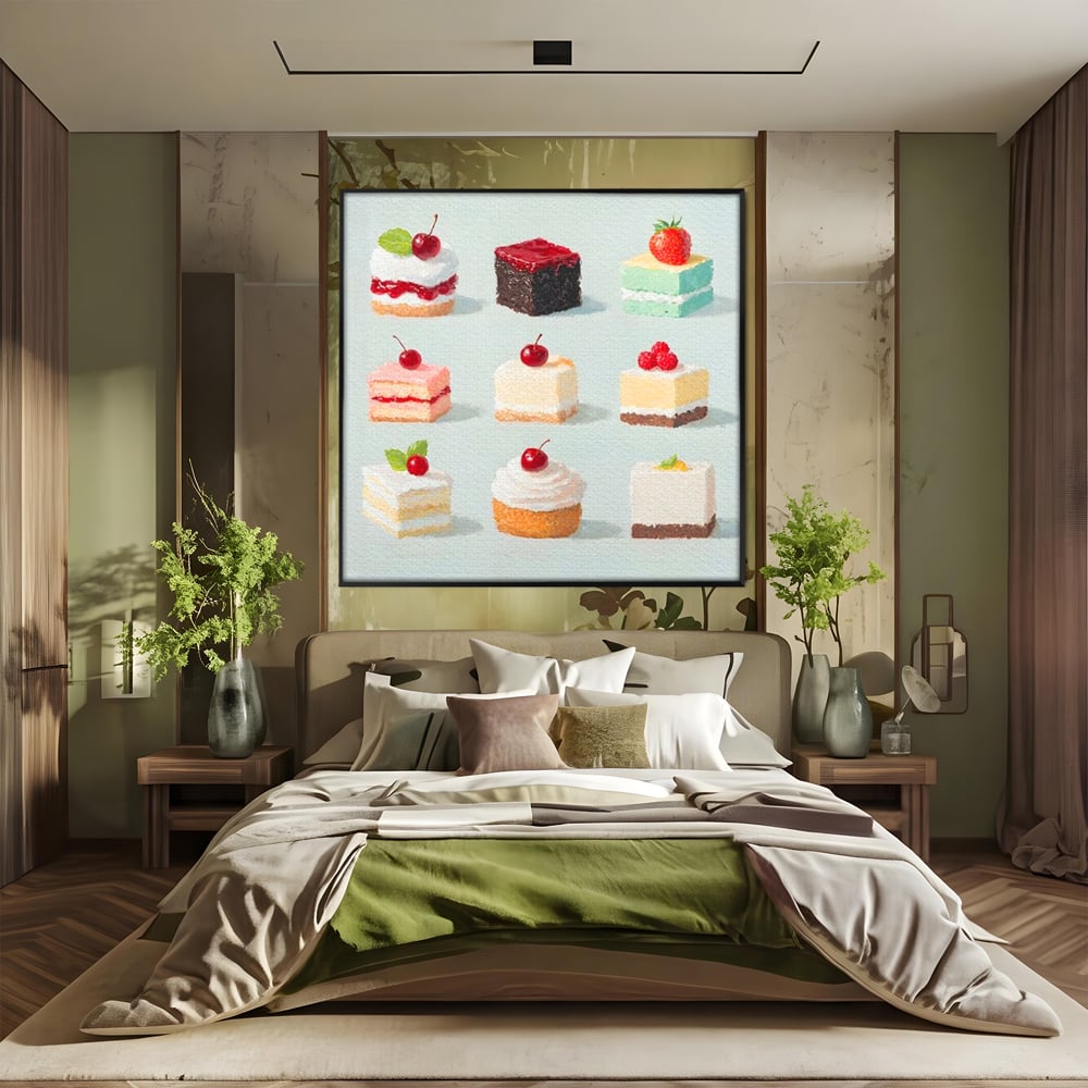 Leinwand Premium Canvas Wall Art, LuxCanva® N1106, Parade der Kuchen, Dessert, Dessert, Süßigkeiten, Kuchen, Schokolade, Schlagsahne, Obst, Zuckerguss, Eiscreme, Kekse, Sahne, Konditorei, Restaurant, Küche