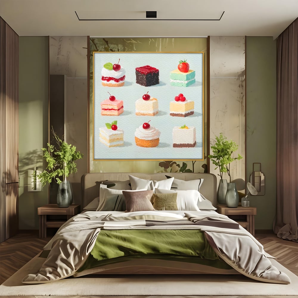 Leinwand Premium Canvas Wall Art, LuxCanva® N1106, Parade der Kuchen, Dessert, Dessert, Süßigkeiten, Kuchen, Schokolade, Schlagsahne, Obst, Zuckerguss, Eiscreme, Kekse, Sahne, Konditorei, Restaurant, Küche