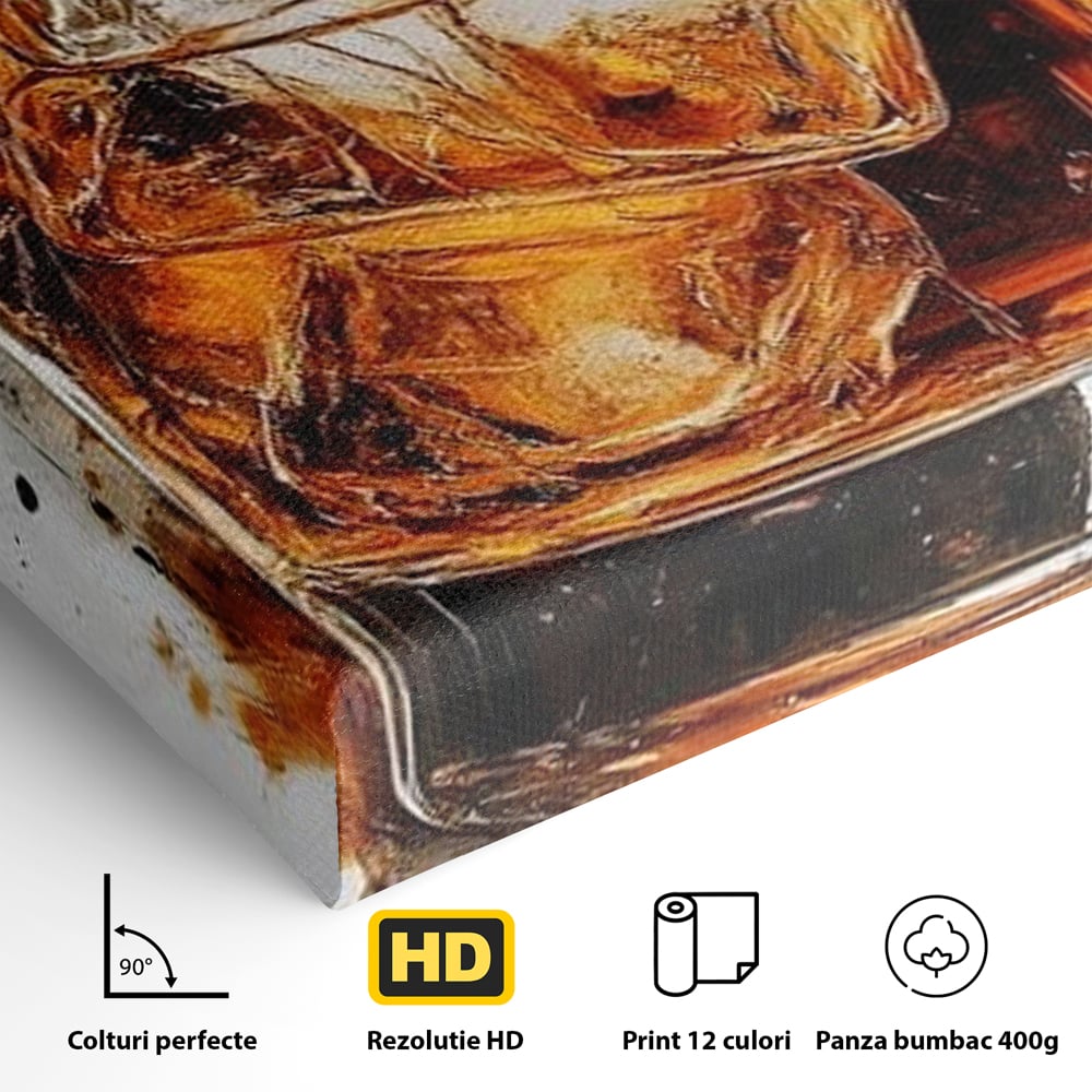 Tablou Canvas Premium, LuxCanva® N1107, Pasiune Amaruie, Rom, Cocktail, Bautura, Gheata, Pahar, Racoritor, Elegant, Lux, Abstract, Pictura, Pub, Lounge, Bar, Restaurant, Bucatarie
