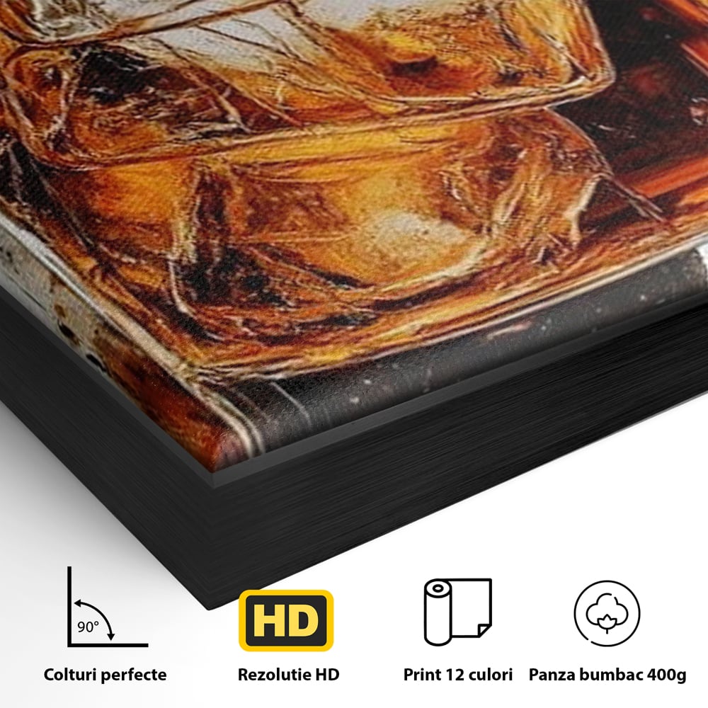 Tablou Canvas Premium, LuxCanva® N1107, Pasiune Amaruie, Rom, Cocktail, Bautura, Gheata, Pahar, Racoritor, Elegant, Lux, Abstract, Pictura, Pub, Lounge, Bar, Restaurant, Bucatarie