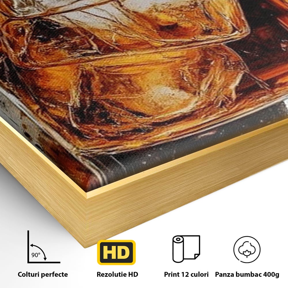 Tablou Canvas Premium, LuxCanva® N1107, Pasiune Amaruie, Rom, Cocktail, Bautura, Gheata, Pahar, Racoritor, Elegant, Lux, Abstract, Pictura, Pub, Lounge, Bar, Restaurant, Bucatarie