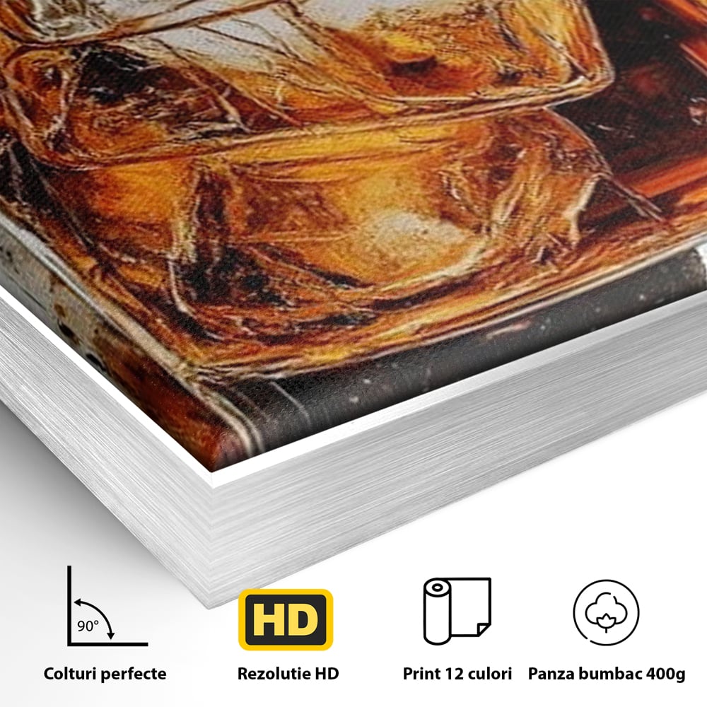 Tablou Canvas Premium, LuxCanva® N1107, Pasiune Amaruie, Rom, Cocktail, Bautura, Gheata, Pahar, Racoritor, Elegant, Lux, Abstract, Pictura, Pub, Lounge, Bar, Restaurant, Bucatarie