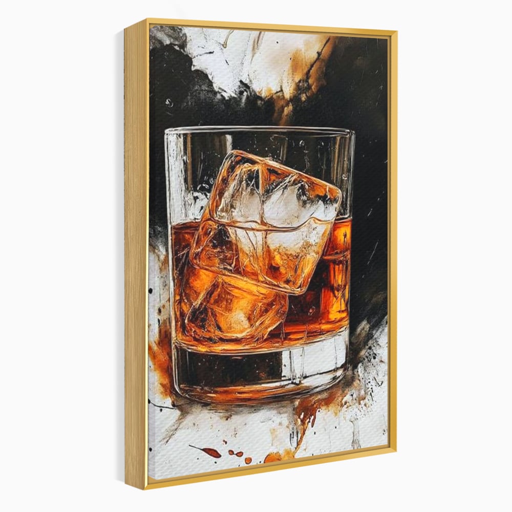Tablou Canvas Premium, LuxCanva® N1107, Pasiune Amaruie, Rom, Cocktail, Bautura, Gheata, Pahar, Racoritor, Elegant, Lux, Abstract, Pictura, Pub, Lounge, Bar, Restaurant, Bucatarie