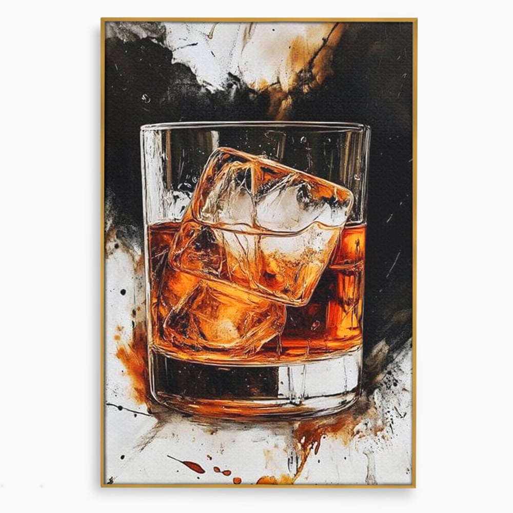 Tablou Canvas Premium, LuxCanva® N1107, Pasiune Amaruie, Rom, Cocktail, Bautura, Gheata, Pahar, Racoritor, Elegant, Lux, Abstract, Pictura, Pub, Lounge, Bar, Restaurant, Bucatarie