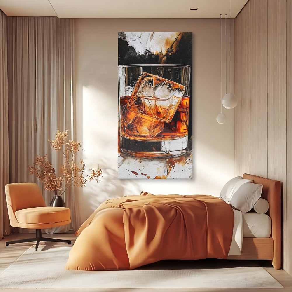 Tablou Canvas Premium, LuxCanva® N1107, Pasiune Amaruie, Rom, Cocktail, Bautura, Gheata, Pahar, Racoritor, Elegant, Lux, Abstract, Pictura, Pub, Lounge, Bar, Restaurant, Bucatarie