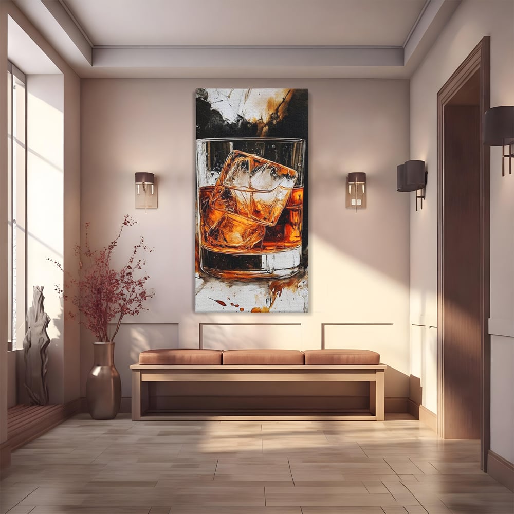 Tablou Canvas Premium, LuxCanva® N1107, Pasiune Amaruie, Rom, Cocktail, Bautura, Gheata, Pahar, Racoritor, Elegant, Lux, Abstract, Pictura, Pub, Lounge, Bar, Restaurant, Bucatarie