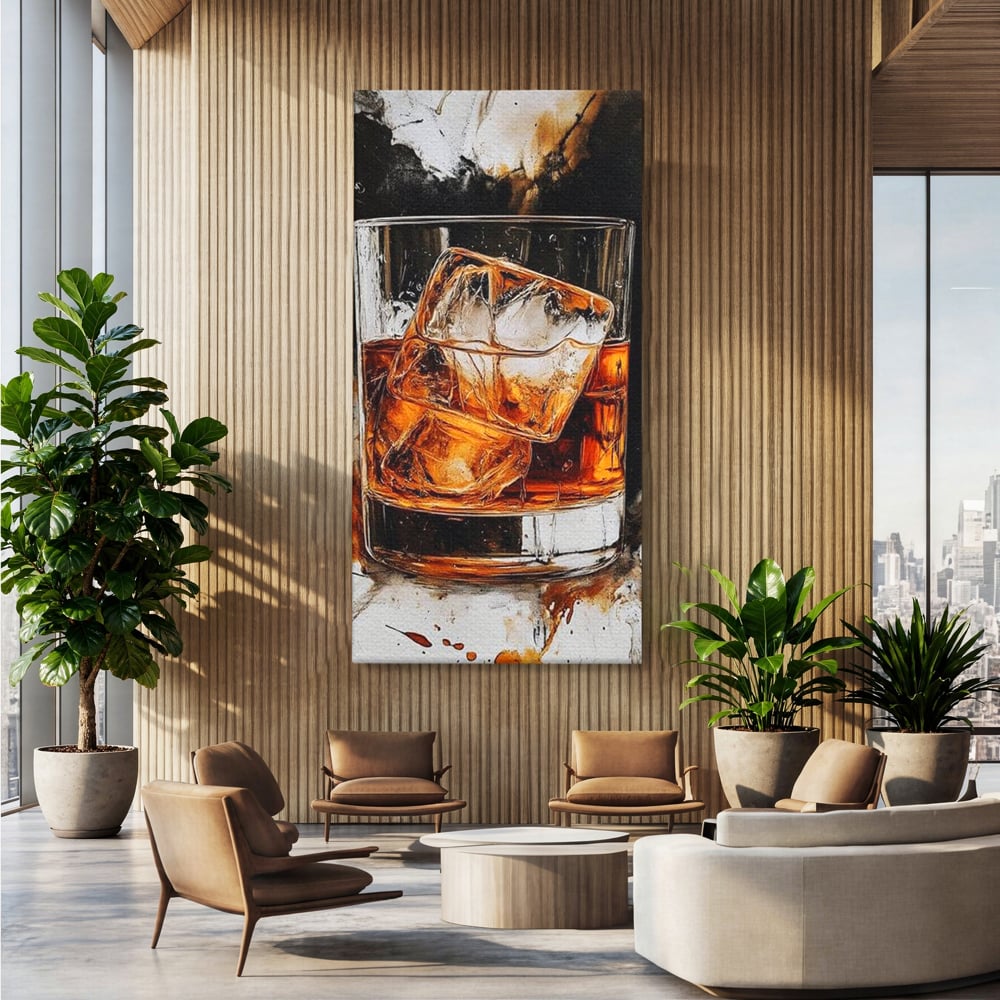 Tablou Canvas Premium, LuxCanva® N1107, Pasiune Amaruie, Rom, Cocktail, Bautura, Gheata, Pahar, Racoritor, Elegant, Lux, Abstract, Pictura, Pub, Lounge, Bar, Restaurant, Bucatarie
